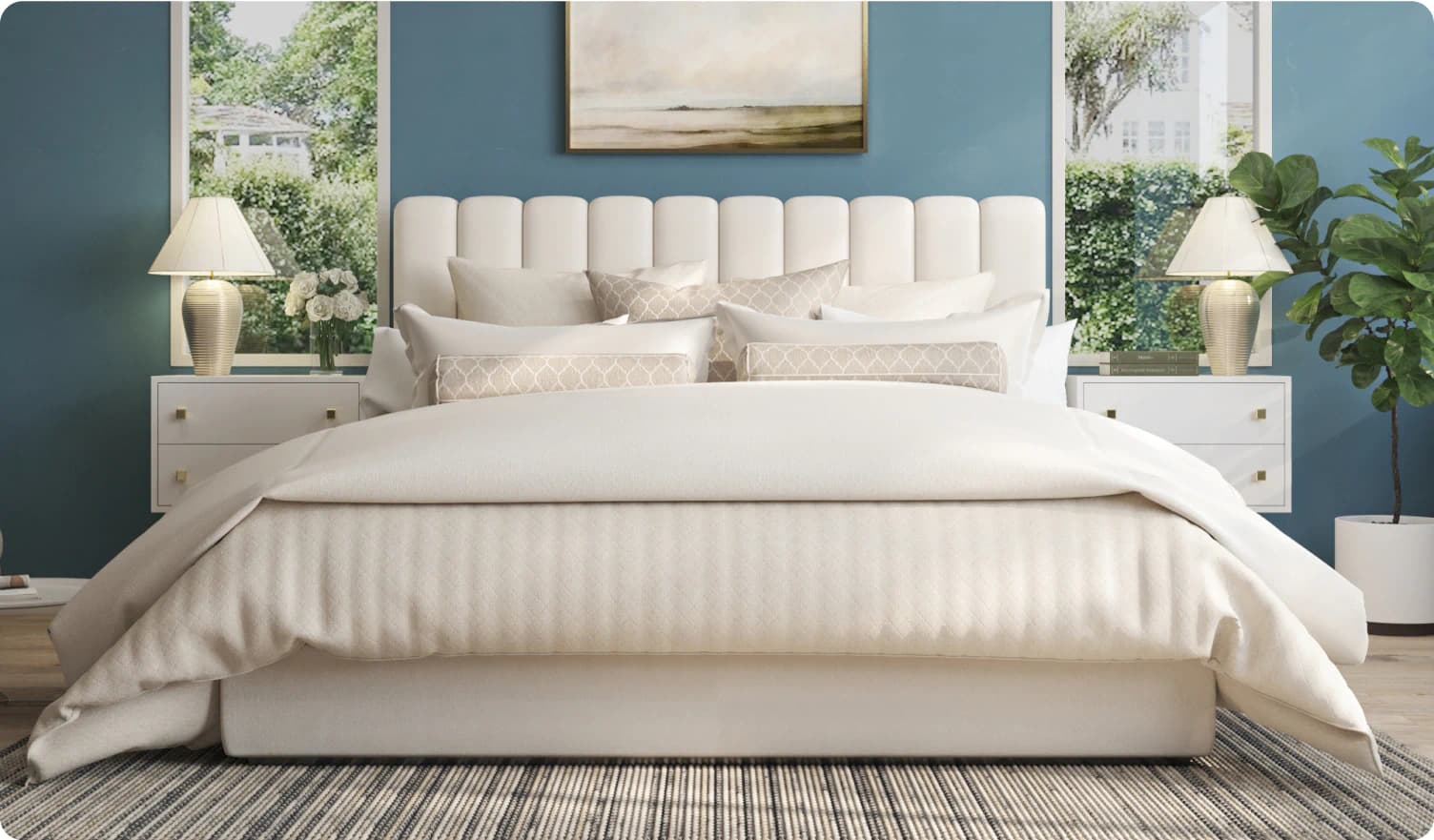 Luxury bed with white bedding